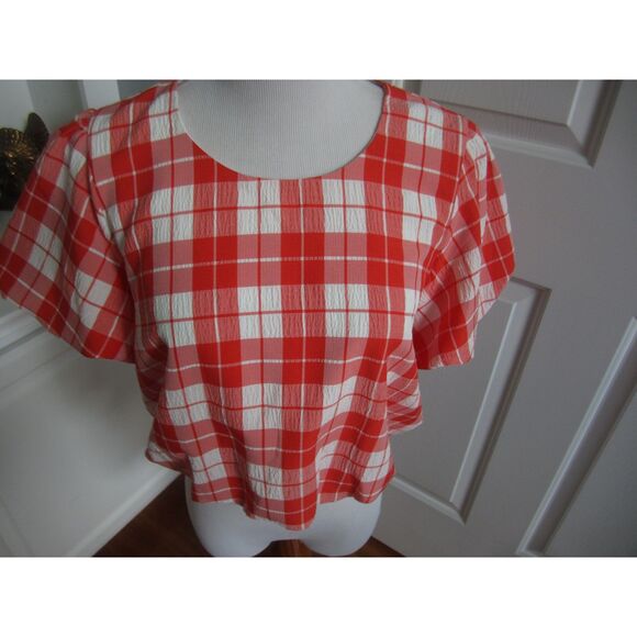 NWT SHOW ME YOUR MUMU PICNIC PLAID HIGHLAND ORANGE CROP TOP LARGE - Picture 1 of 6